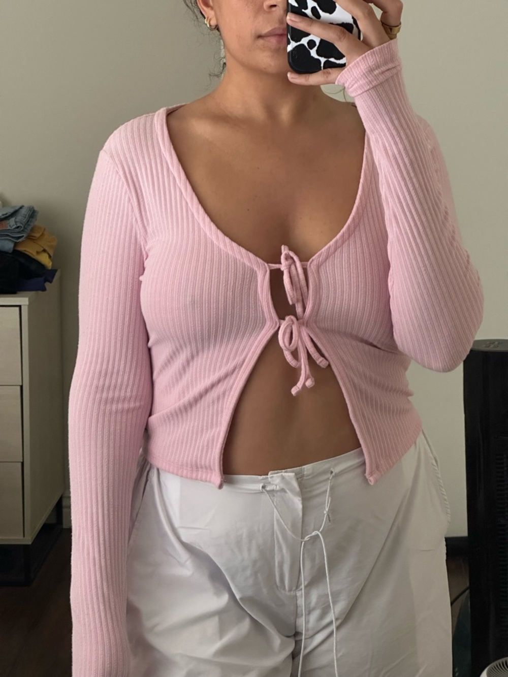 Hollister Pink Ribbed Long Sleeve Crop Top